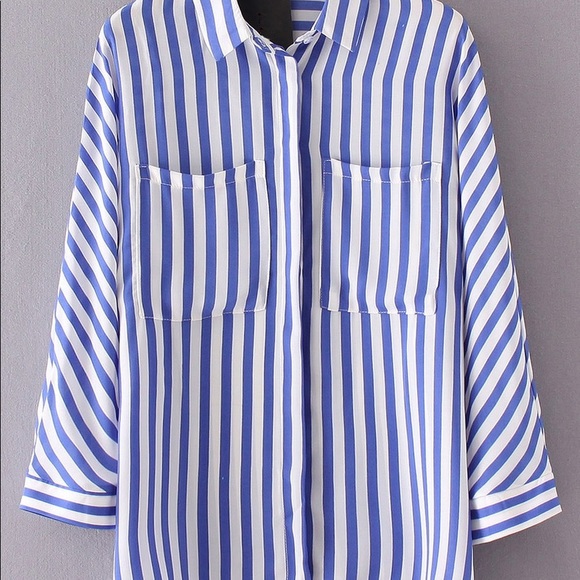 Nueva* Blusa de rayas azul con blanco sz S - Picture 4 of 7